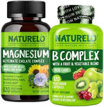 NATURELO Vitamin B Complex and Magnesium Glycinate bundle front view supplement bottles
