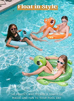 Kids playing with Sloosh animal themed swim rings in a pool