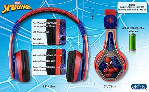 eKids wireless headphones showing the built in microphone and button controls placement