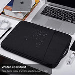 Premium protective computer bag being placed inside a large travel backpack to showcase everyday portability
