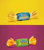 Close up of colorful assorted fruit flavored hard candy pieces