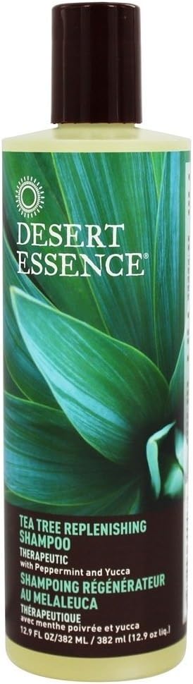 Desert Essence tea tree replenishing shampoo ingredient label close up