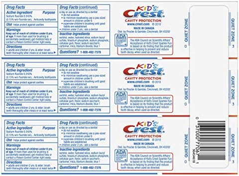 Crest Sparkle Fun toothpaste tubes showing the packaging for ages 2 and up.