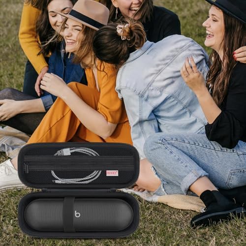 BOVKE compact speaker container being placed inside a travel backpack for outdoor commuting.
