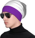 Qauirfe asexual flag beanie lifestyle shot