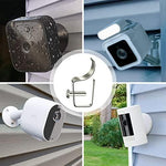 Heavy duty stainless steel camera mount clip holding an outdoor security camera on home exterior.
