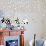 Pack of 15 BEISHIDA metallic silver ceiling decorations laid out flat to show individual pieces.