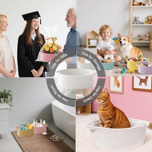 Small rectangular woven storage bin organizing toys in a living room