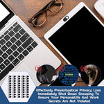 Fifty pieces pack of black laptop camera blockers spread out on a white surface