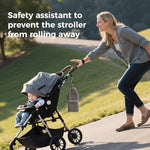 Momcozy safety leash attached to stroller handle with storage hook