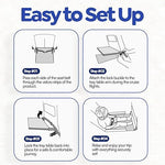 Side angle view of the Teamko child airplane bed showing secure strap installation around a standard cabin seat.