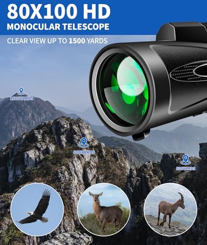 A smartphone screen displaying a clear magnified bird watching photograph captured using the MD.LIFE monocular adapter setup.