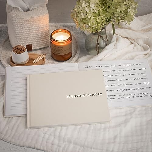 Close up of Zicoto memorial guest book beige linen texture