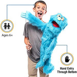 Silly Puppets blue monster puppet showing arm control rod