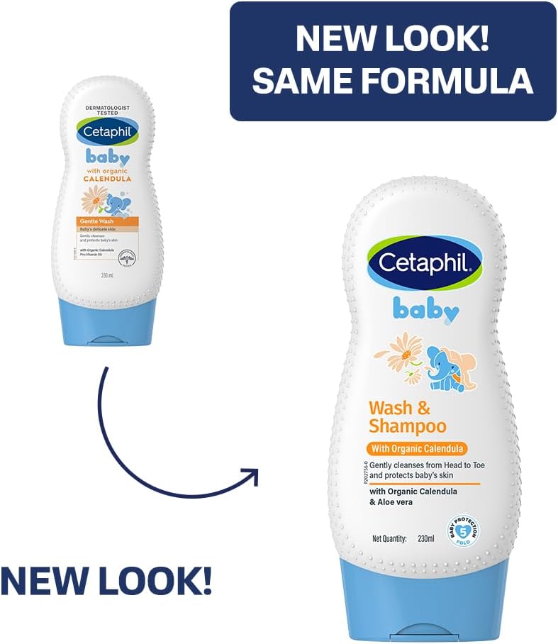 Cetaphil baby wash and shampoo organic calendula label