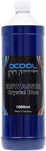Alphacool Eiswasser Crystal Blue 1000ml front view bottle of liquid cooling fluid for PC