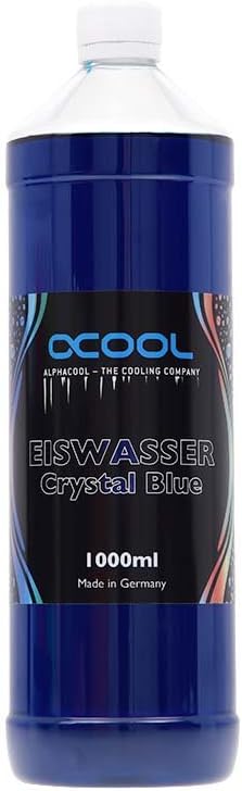 Alphacool Eiswasser Crystal Blue 1000ml front view bottle of liquid cooling fluid for PC