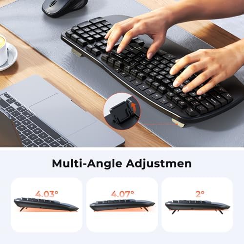 MEETION ergonomic full size cordless setup connected to a laptop on an office desk