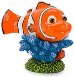 Penn-Plax Nemo aquarium statue showcasing the sturdy flat bottom base for secure placement in small tanks.