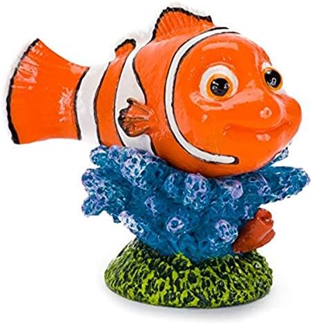 Penn-Plax Nemo aquarium statue showcasing the sturdy flat bottom base for secure placement in small tanks.