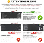 Futurebatt replacement battery for Acer Aspire highlighting the regulatory specification label and screw mounts.