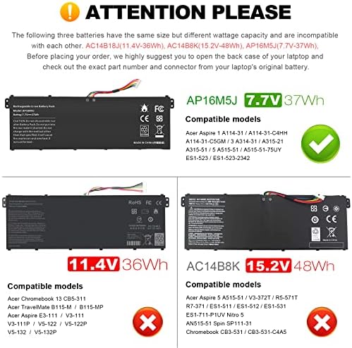Futurebatt replacement battery for Acer Aspire highlighting the regulatory specification label and screw mounts.