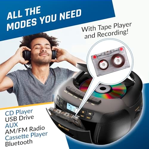 Top loading CD player section of Klim portable boombox