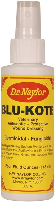 Dr. Naylor Blu-Kote Pump Spray 4 fluid ounce bottle front view for veterinary wound care.