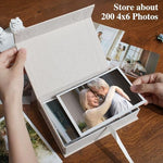 Beige linen memory box with lid open