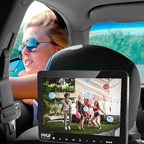 Pyle car vehicle headrest multimedia player showing the top-loading CD and DVD disc slot mechanism