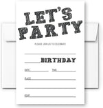 LoaHak black and white birthday invitation card front view showing fill in lines.