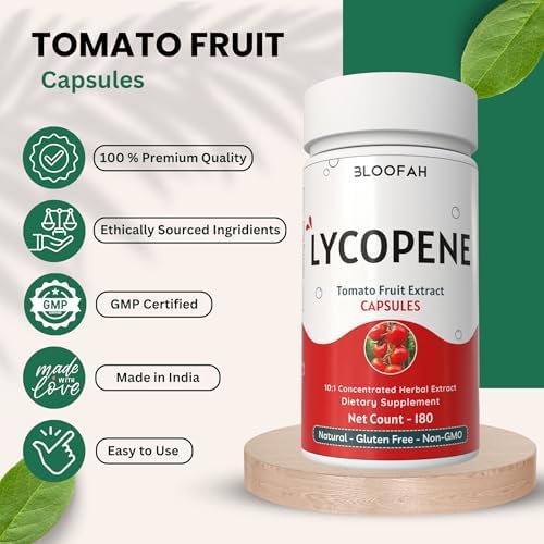Bloofah tomato fruit extract dietary capsules displayed clearly for antioxidant daily dose tracking.