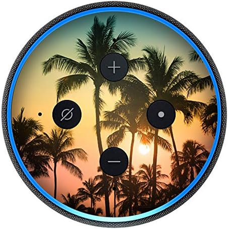 Close up of matte finish tropical sunset decal for smart speaker