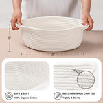 Set of four small white decorative rope containers for shelf organization