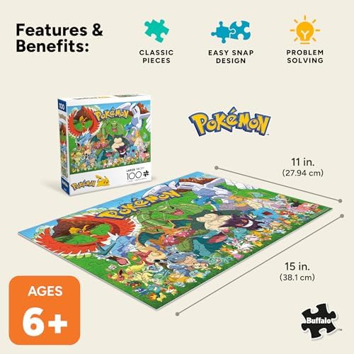 Buffalo Games 100 piece puzzle box showing the official age recommendations and dimensions