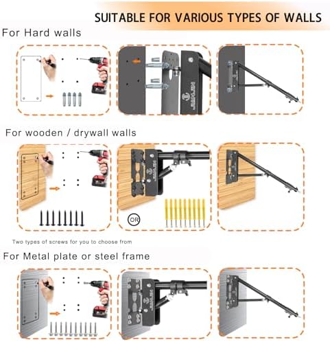 JJ JIANJIN 180 degree flexible rotation system showing the wall mount folding flat against the surface to save studio space.