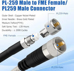 Ullnosoo RG8X coaxial cable demonstrating the removable PL259 male connector head