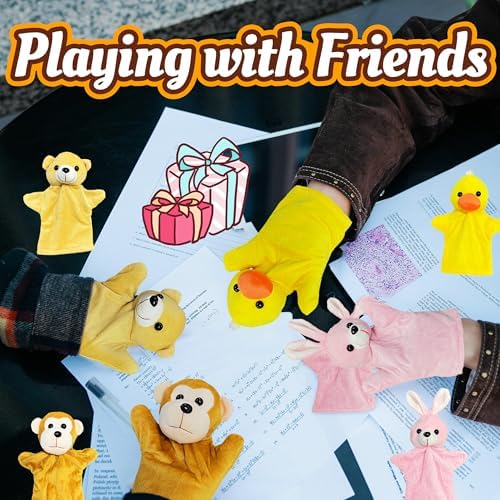 Kawaite duck hand puppet in a storytelling environment with books.