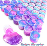 Hoolyuk galaxy slime tubs showing the double leak-proof security seals on individual mini containers.