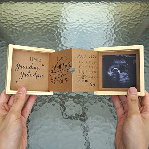 HAMUIERS wooden baby reveal keepsake box open showing grandma and grandpa message