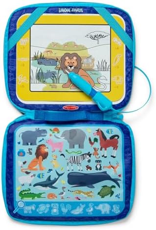Toddler educational toy components organized completely inside the closed blue zippered travel binder.