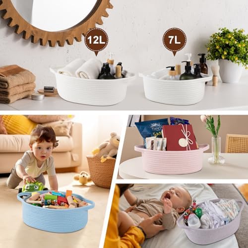 OIAHOMY portable cotton organizer basket close up on handles