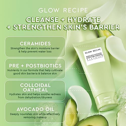 Close up of Glow Recipe Avocado Ceramide cleanser tube for dry skin
