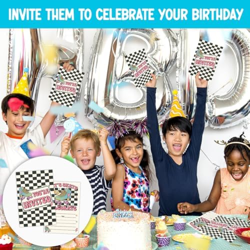 Doguiei groovy roller skating birthday invite card pack containing thirty pieces.