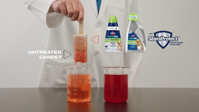 BISSELL Clean and Protect solution being used for upholstery and rug care.