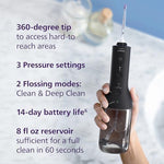 Side profile of the slim ergonomic handle and two hundred and fifty milliliter water reservoir.