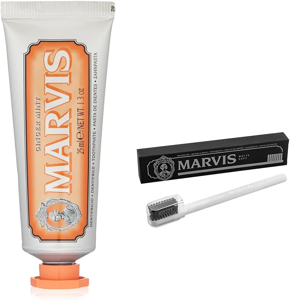 Marvis Ginger Mint Toothpaste and Soft Toothbrush Travel Set front view