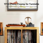 Authentic audio phonograph preamplifier showing full setup with twelve volt DC adapter