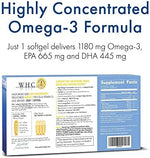 WHC UnoCardio 1000 side label view displaying pure triglyceride fish oil ingredients and daily dosage information