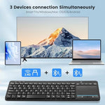 Bnnwa multi device smart keyboard showing the included USB receiver and AAA battery compartment.